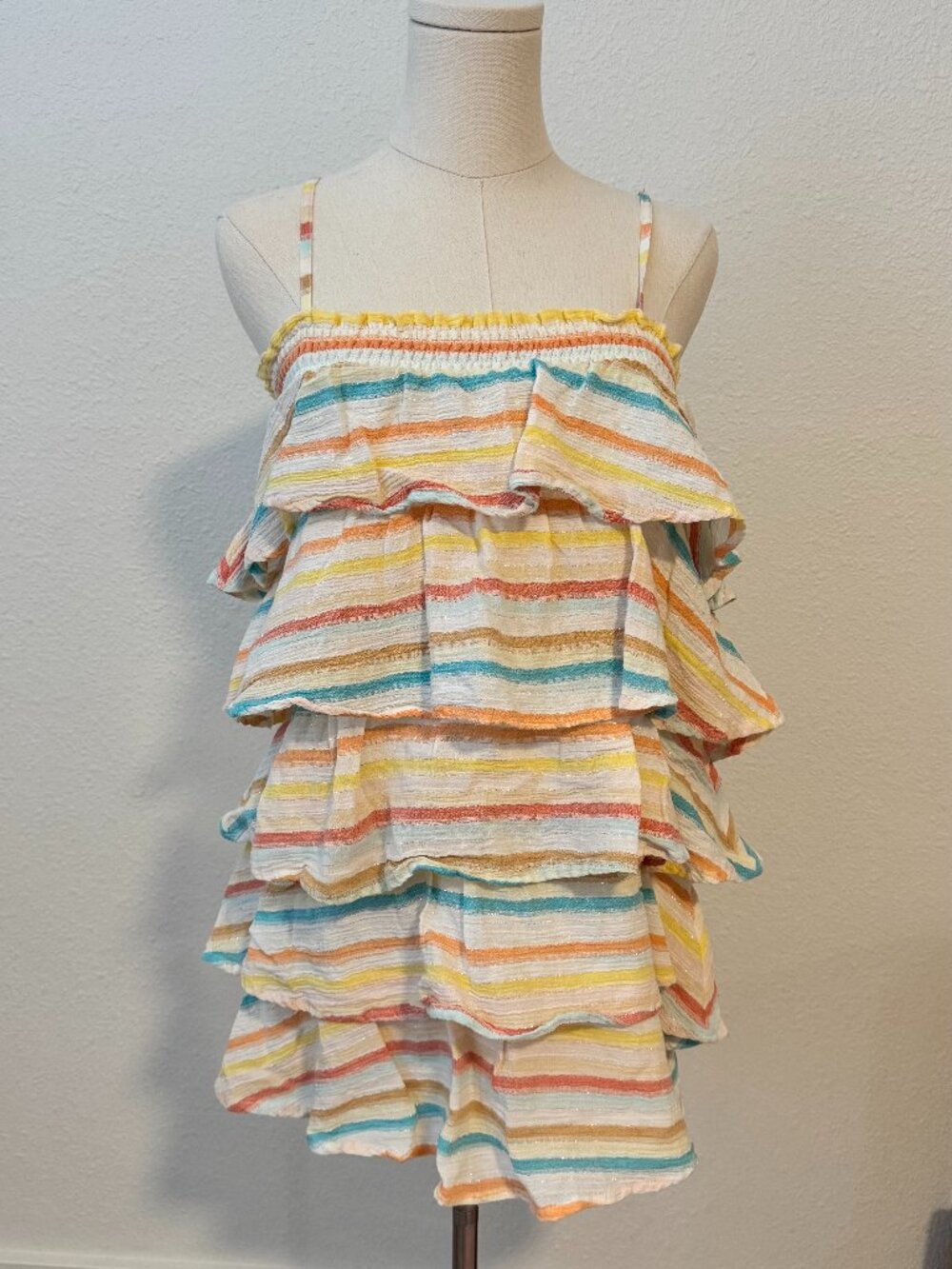 Lovers + Friends Striped Tiered Ruffle Mini Dress XS Boho Festival